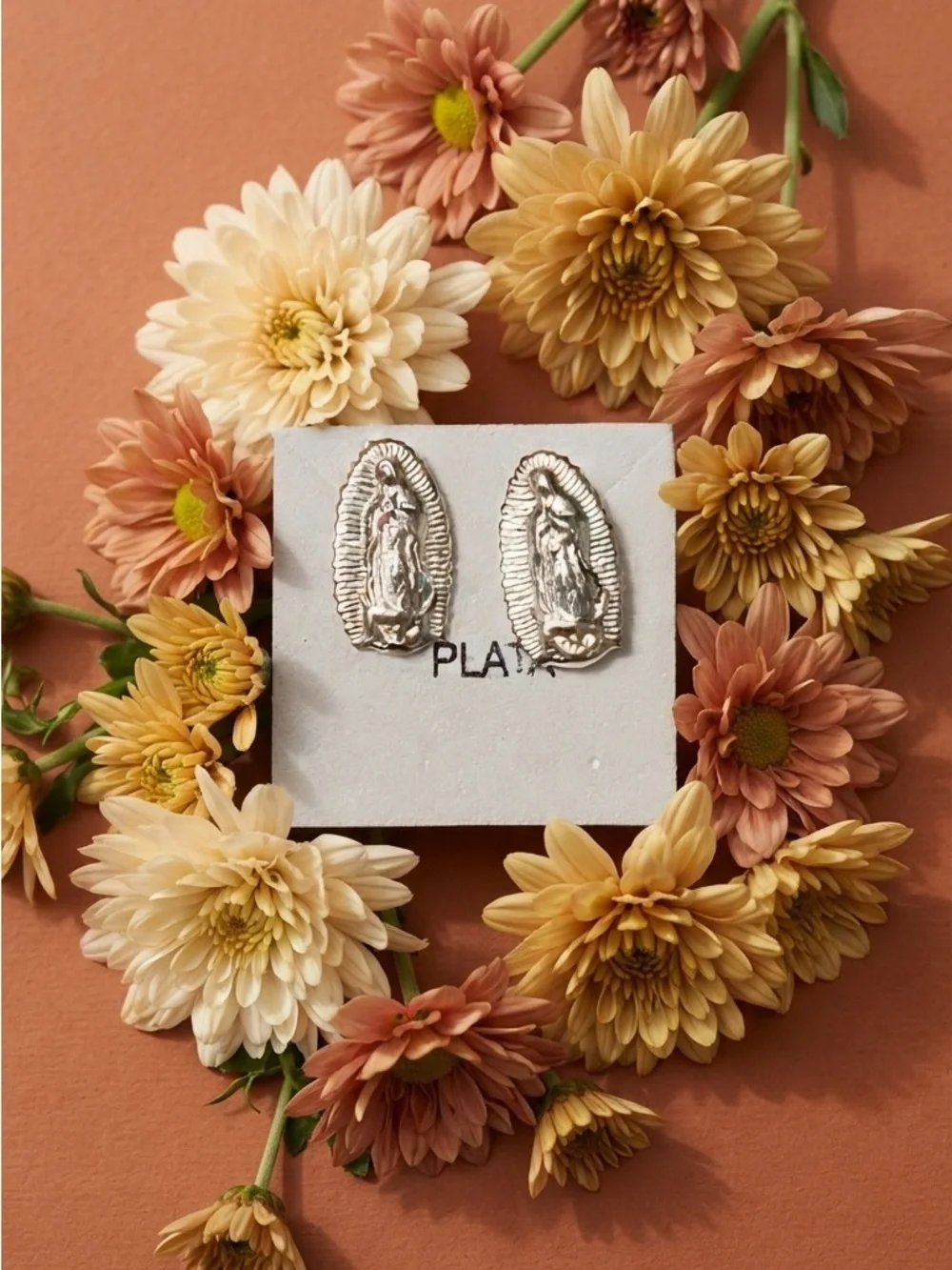 Silver 925 Virgin Mary Stud Earrings -